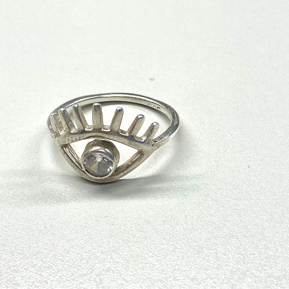 Vintage EVIL EYE ring sterling silver Egyptian symbol quartz gemstone 5.5 gift - Picture 2 of 5